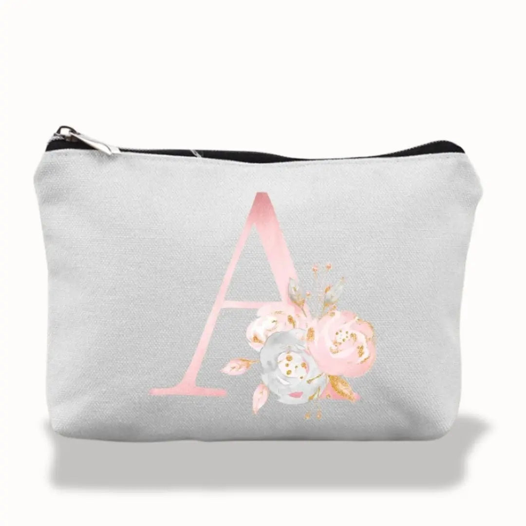 Trousse De Maquillage Pour Fille Lettres Fleur Roses  | Vanity Tailor