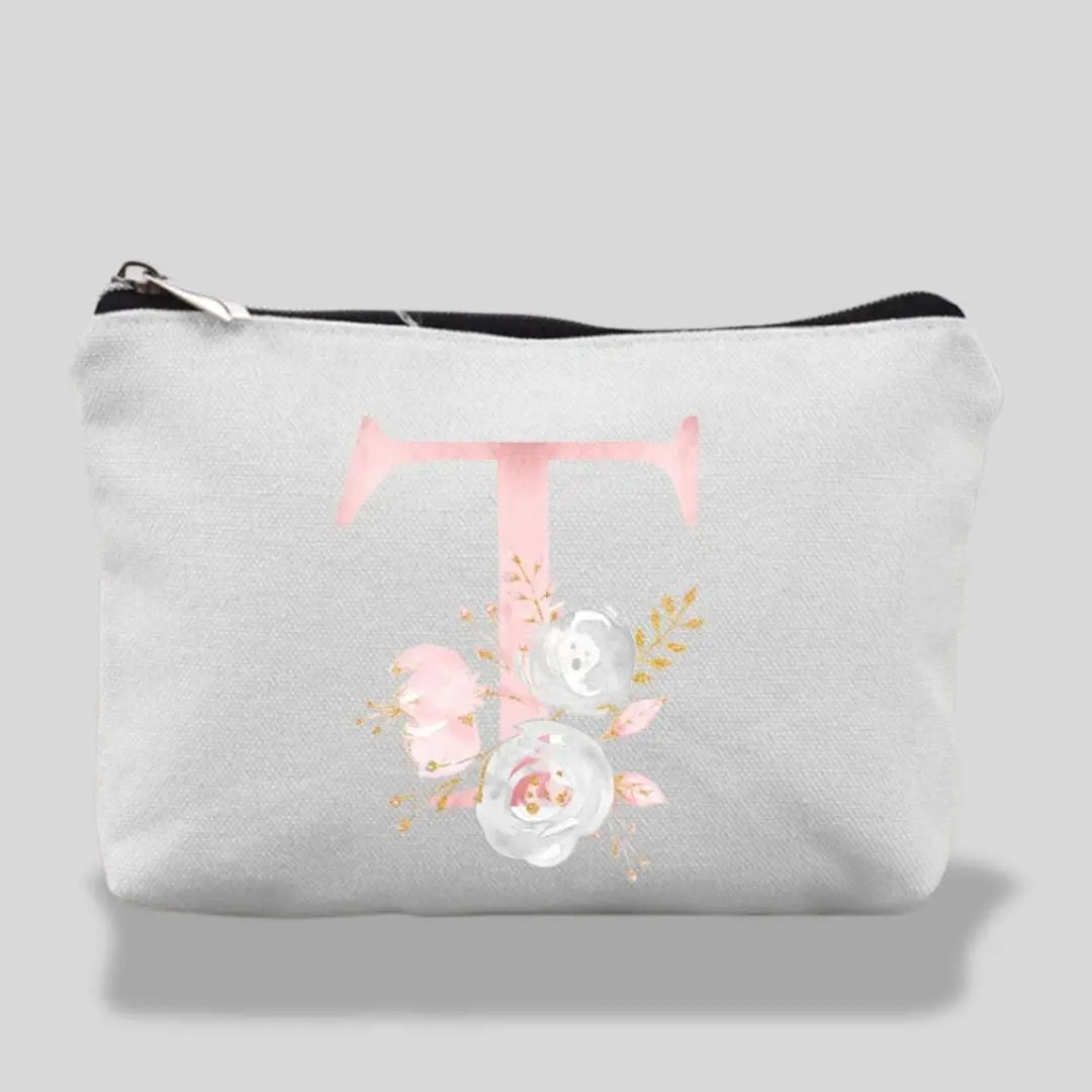 Trousse De Maquillage Pour Fille Lettres Fleur Roses  | Vanity Tailor T