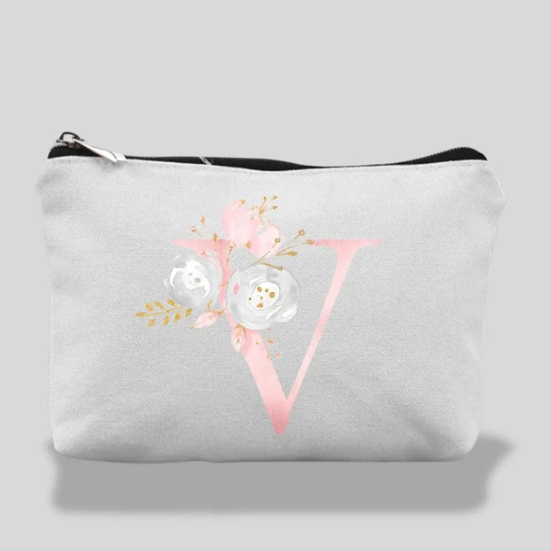 Trousse De Maquillage Pour Fille Lettres Fleur Roses  | Vanity Tailor V