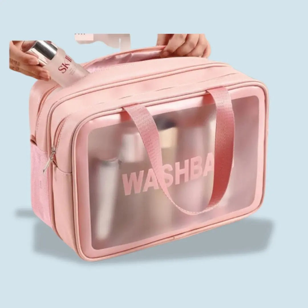 Trousse De Toilette Waterproof Transparente | Vanity Tailor Rose double couches (L)