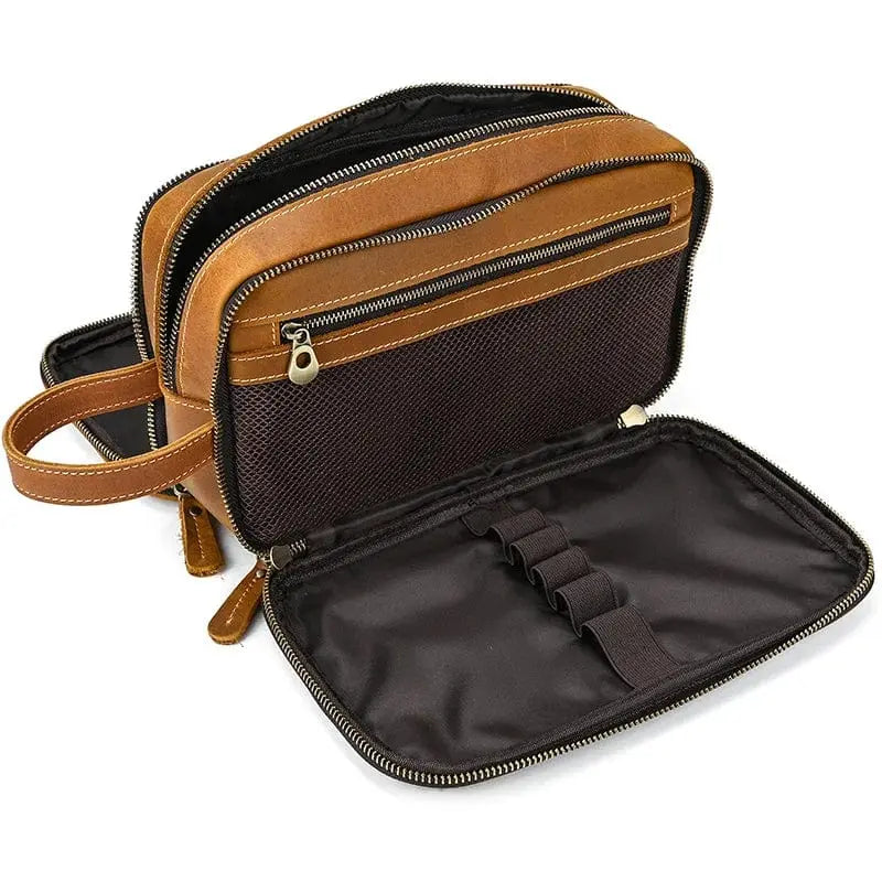 Trousse de Toilette Double Compartiment en Cuir | Vanity Tailor