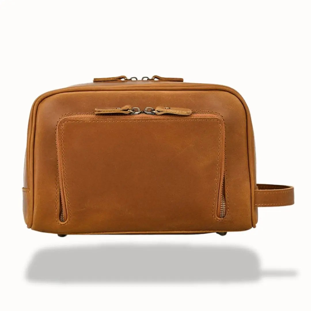 Trousse de Toilette Double Compartiment en Cuir | Vanity Tailor Camel (M)