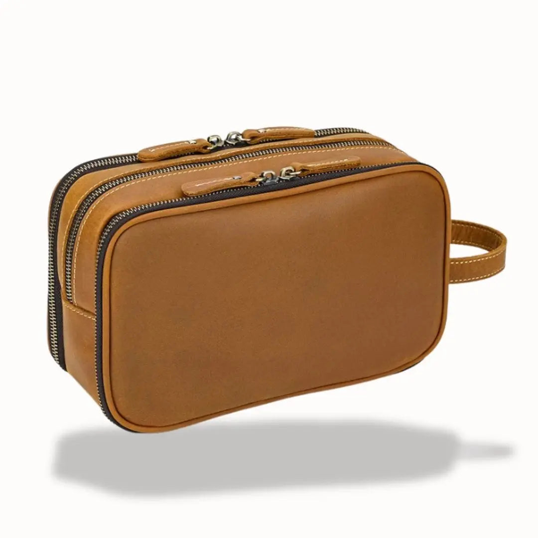 Trousse de Toilette Double Compartiment en Cuir | Vanity Tailor Marron (L)