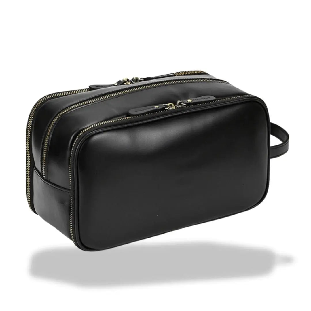 Trousse de Toilette Double Compartiment en Cuir | Vanity Tailor Noir (M)