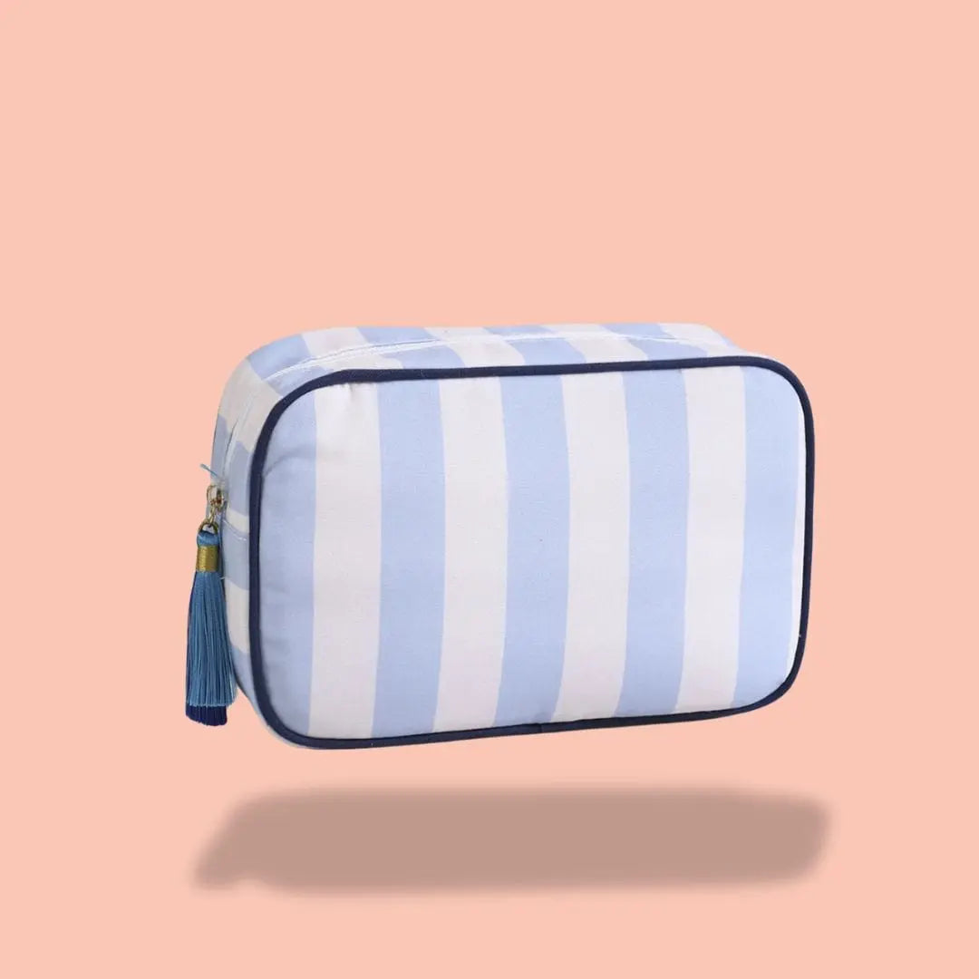 Trousse de maquillage cubique à rayures | Vanity Tailor Bleu